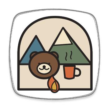 Bear campsite near mountains and coffee - Square fridge magnet - white - Front