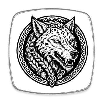 Norse Fenrir Wolf - Viking Runes - Square fridge magnet - white - Front