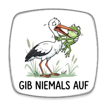 Gib niemals auf! – Lustiger Storch & Frosch - Viereckiger Kühlschrankmagnet - Weiß - Vorne