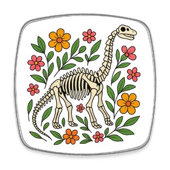 Brachiosaurus Skelett mit Blumen - Viereckiger Kühlschrankmagnet - Weiß - Vorne