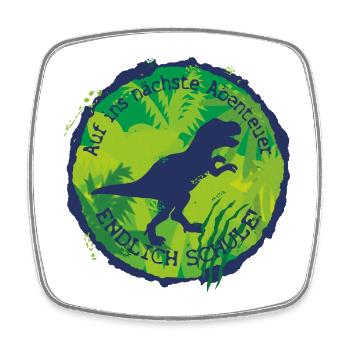 Dino Adventure Finally School T-Rex – Schoolchild - Square fridge magnet - white - Front
