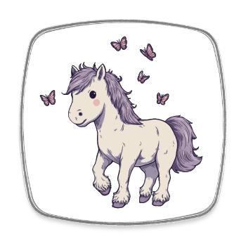 Süßes Pony mit Schmetterlingen - Viereckiger Kühlschrankmagnet - Weiß - Vorne
