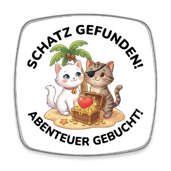 Katzen Piraten Schatz gefunden - Viereckiger Kühlschrankmagnet - Weiß - Vorne