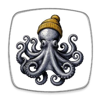 Octopus with Wool Hat Maritime Octopus Motif for - Square fridge magnet - white - Front