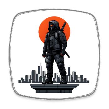Ninja in the shadows in front of a red skyline - Square fridge magnet - white - Front