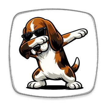 Dabbing Basset Hound in Comic Style - Square fridge magnet - white - Front