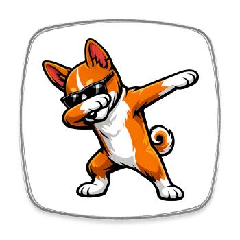 Dabbing Basenji in comic style - Square fridge magnet - white - Front