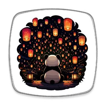 Panda Lantern Festival in the Moonlight - Square fridge magnet - white - Front
