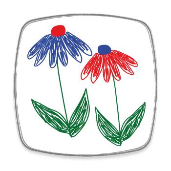 Flowers Blue Red - Square fridge magnet - white - Front