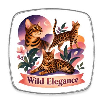 Aesthetic Bengal Cat Folk Art - Square fridge magnet - white - Front