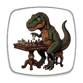 T-Rex plays chess - Square fridge magnet - white - Front