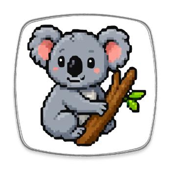 Pixel koala on a branch – retro forest motif - Square fridge magnet - white - Front