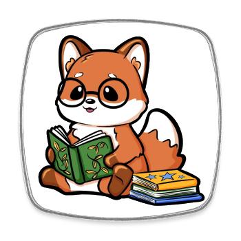 Lesender Fuchs mit Brille und Büchern  - Viereckiger Kühlschrankmagnet - Weiß - Vorne