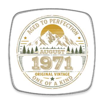 Vintage 1971 August 1971 Birthday Gift - Square fridge magnet - white - Front
