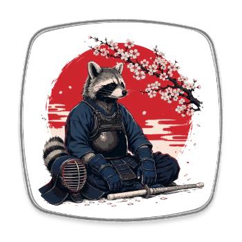 Raccoon, Kendo, Karate, Judo, Akido, Arts Martiaux - Magnet carré - blanc - Devant