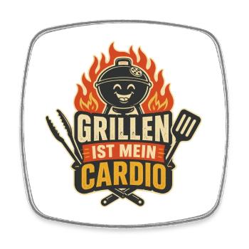 Grillen ist mein Cardio – Lustiger BBQ Spruch - Viereckiger Kühlschrankmagnet - Weiß - Vorne