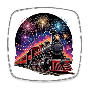Nuit des feux d’artifice du train à vapeur - Magnet carré - blanc - Devant