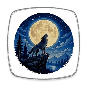 Loup au clair de lune sur la falaise - Magnet carré - blanc - Devant