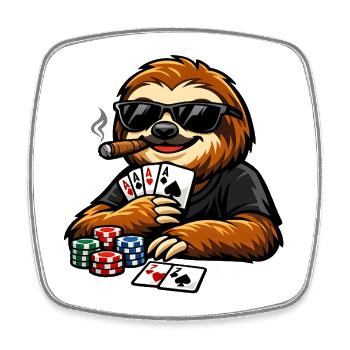 Cool sloth playing poker - Square fridge magnet - white - Front