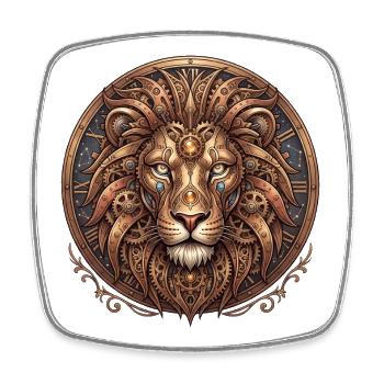 Steampunk Lion in Gear Circle - Square fridge magnet - white - Front