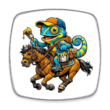 Chameleon with horse - Square fridge magnet - white - Front