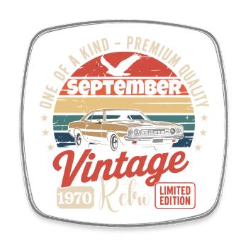 Geburtstag September 1970 Oldtimer - Viereckiger Kühlschrankmagnet - Weiß - Vorne