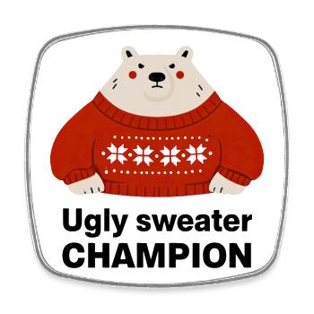 Polarbär im Ugly Sweater Champion - Viereckiger Kühlschrankmagnet - Weiß - Vorne