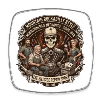 Hillside Reparaturshop Rockabilly - Viereckiger Kühlschrankmagnet - Weiß - Vorne