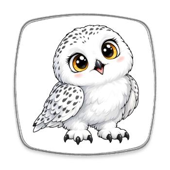 Schneeeule Kawaii Style – Süßer Wintervogel - Viereckiger Kühlschrankmagnet - Weiß - Vorne