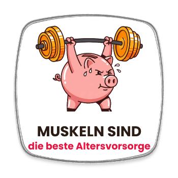 Muskelpig: Kraft als Altersvorsorge - Viereckiger Kühlschrankmagnet - Weiß - Vorne