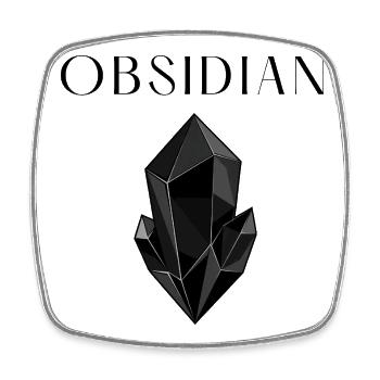 Minimalistischer schwarzer Obsidiankristall - Viereckiger Kühlschrankmagnet - Weiß - Vorne