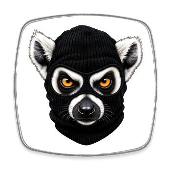 Katta mit Sturmhaube – Frecher Lemur - Viereckiger Kühlschrankmagnet - Weiß - Vorne