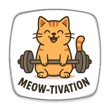 Meow-tivation – Katze beim Gewichtheben - Viereckiger Kühlschrankmagnet - Weiß - Vorne