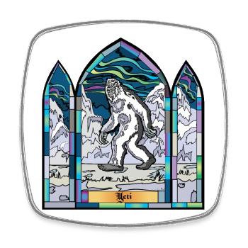 Buntglas-Yeti in Schneelandschaft - Viereckiger Kühlschrankmagnet - Weiß - Vorne