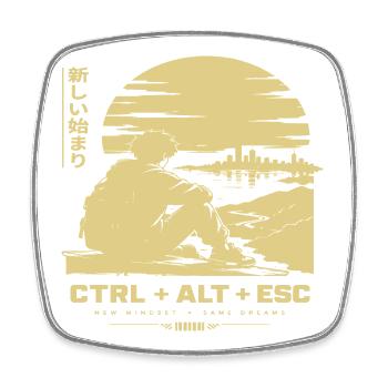Neuanfang am Horizont: CTRL ALT ESC - Viereckiger Kühlschrankmagnet - Weiß - Vorne
