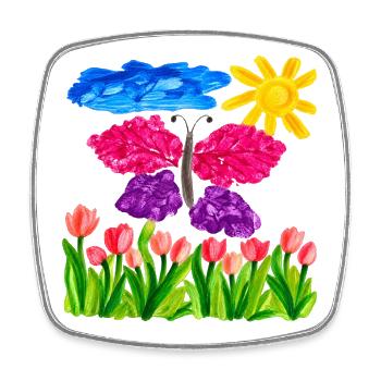 Farbenfroher Schmetterlingsgarten – Sonnenschein & Tulpen - Viereckiger Kühlschrankmagnet - Weiß - Vorne