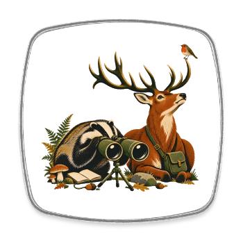 Dachs und Rotwild bei der Vogelbeobachtung - Viereckiger Kühlschrankmagnet - Weiß - Vorne