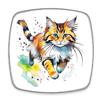 springende  Katze im wasserfarbenlook - Viereckiger Kühlschrankmagnet - Weiß - Vorne