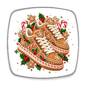Weihnachtliche Lebkuchen-Sneaker mit Zuckerstangen - Viereckiger Kühlschrankmagnet - Weiß - Vorne