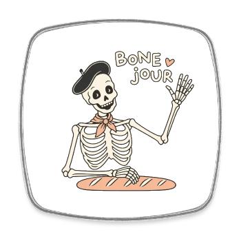 Bone Jour – Skelettgruß - Viereckiger Kühlschrankmagnet - Weiß - Vorne