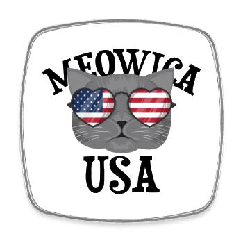 Meowica USA Cat (chat) - Magnet carré - blanc - Devant