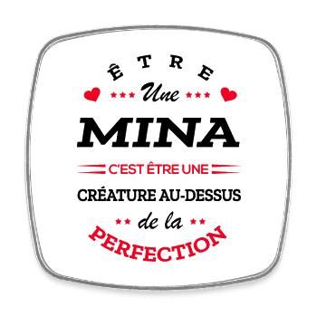 MINA PARFAITE - NOM MINA - Magnet carré - blanc - Devant