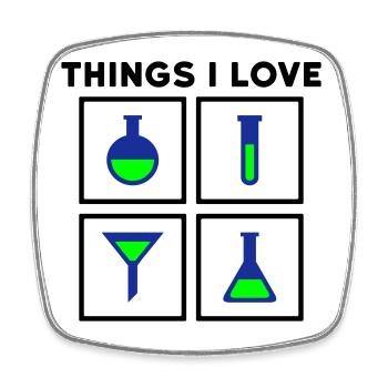 Things I love (flask, test tube, funnel) - Square fridge magnet - white - Front