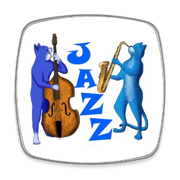 JAZZ CATS - CATS PLAYING SAXOPHONE AND DOUBLE BASS - Square fridge magnet - white - Front
