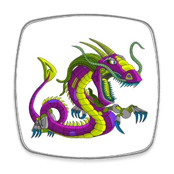 Metalldrache Mechdragon Drache aus Metall - Viereckiger Kühlschrankmagnet - Weiß - Vorne