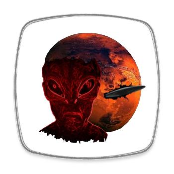 Alien & Mars with UFO - Square fridge magnet - white - Front