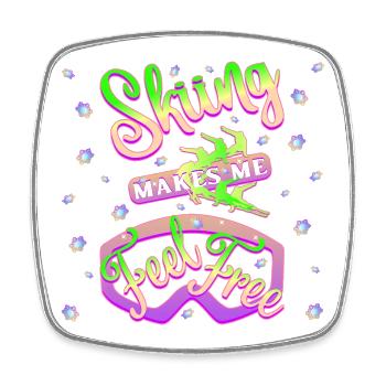Skiing makes me feel free - 2 - Square fridge magnet - white - Front