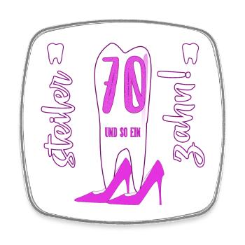 70 Jahre 70. Geburtstag Frau steiler Zahn Geschenk - Viereckiger Kühlschrankmagnet - Weiß - Vorne