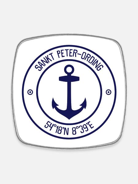 Sankt Peter-Ording mit Anker - Viereckiger Kühlschrankmagnet - Weiß