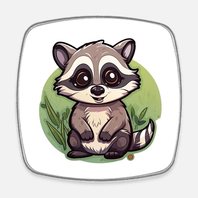 Mignon petit raton laveur - Magnet carré - blanc